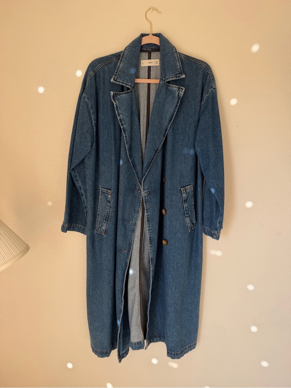 Mango Blue Double-Breasted Denim Trench Coat - Picture 2 of 5